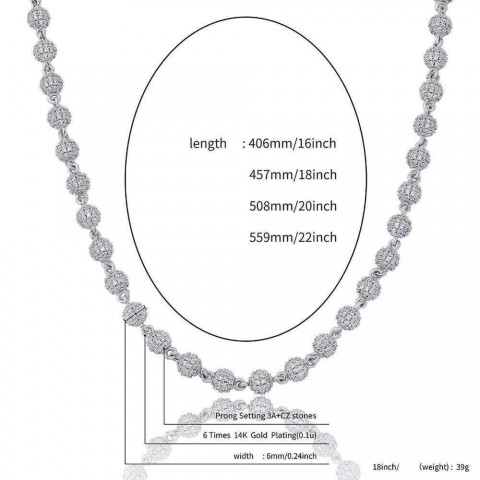 DHCollections Adjustable 14K Gold Plated Iced Out Ball Necklace for Unisex Fashion