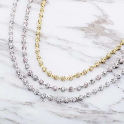 DHCollections Adjustable 14K Gold Plated Iced Out Ball Necklace for Unisex Fashion