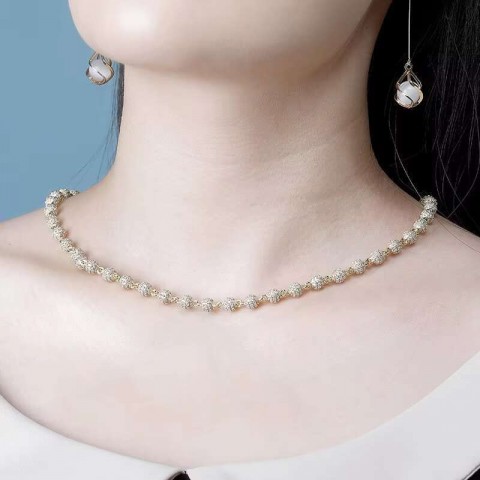 DHCollections Adjustable 14K Gold Plated Iced Out Ball Necklace for Unisex Fashion