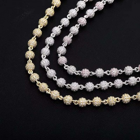 DHCollections Adjustable 14K Gold Plated Iced Out Ball Necklace for Unisex Fashion