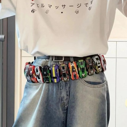 Creative Racing Y2K Streetwear Men's Narrow Plastic Belt with Golden Buckle