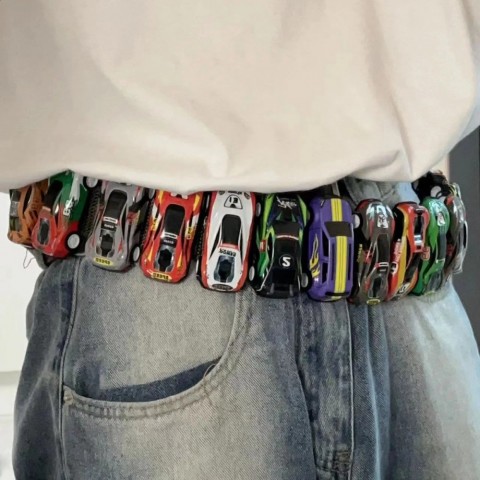 Creative Racing Y2K Streetwear Men's Narrow Plastic Belt with Golden Buckle