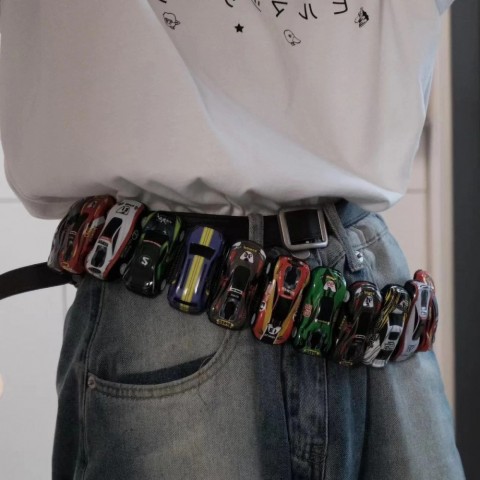 Creative Racing Y2K Streetwear Men's Narrow Plastic Belt with Golden Buckle