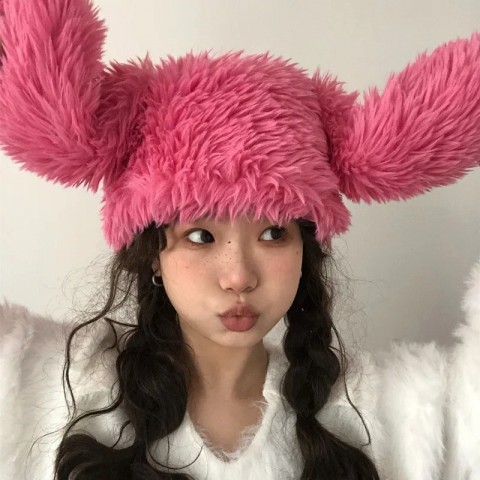 Y2K Vintage Rabbit Ears Women's Warm Beanie Hat