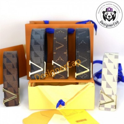 Luxury Designer Belts for Men and Women with Plaid Flower Metal Buckle
