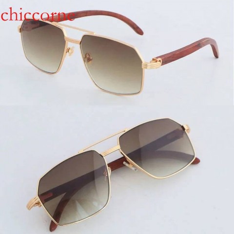 Designer Wood Frame Sunglasses for Men and Women - Large Square Brown Resin Lenses
