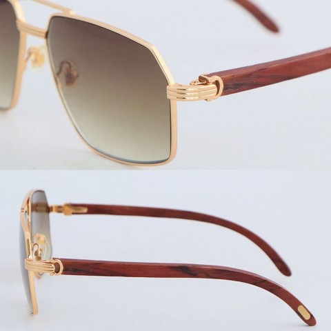 Designer Wood Frame Sunglasses for Men and Women - Large Square Brown Resin Lenses