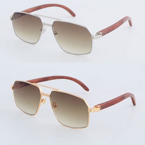 Designer Wood Frame Sunglasses for Men and Women - Large Square Brown Resin Lenses