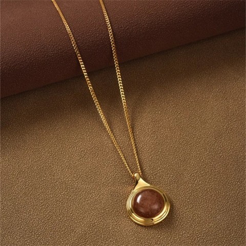 French Round Angel Agate Pendant Necklace for Unisex