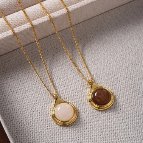 French Round Angel Agate Pendant Necklace for Unisex