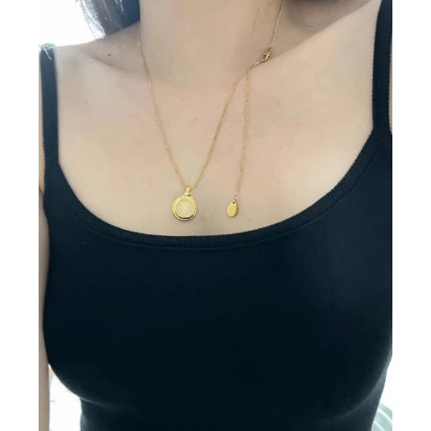 French Round Angel Agate Pendant Necklace for Unisex