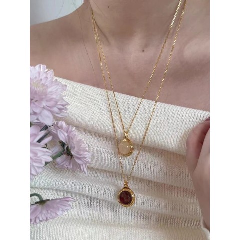 French Round Angel Agate Pendant Necklace for Unisex