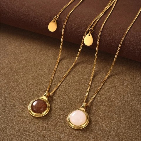 French Round Angel Agate Pendant Necklace for Unisex