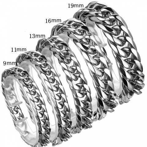 Stainless Steel 91113161921mm Width Men's Heavy Chain Cuban Curb Link Bracelet