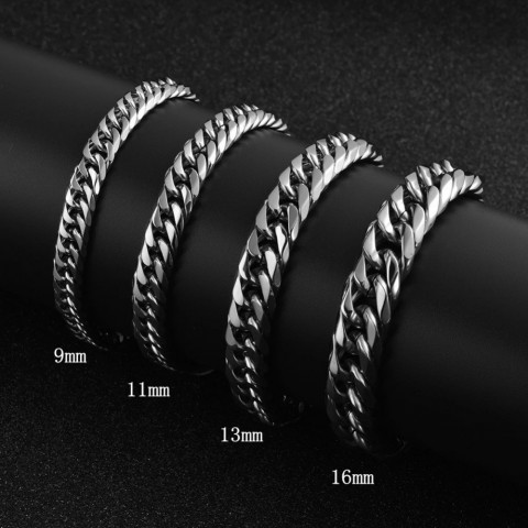 Stainless Steel 91113161921mm Width Men's Heavy Chain Cuban Curb Link Bracelet