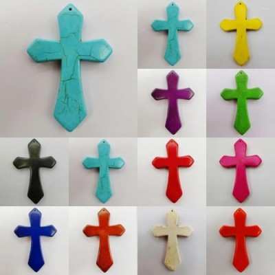 Turquoise Cross Pendant Necklace for Women, 84x55MM, Stylish Preppy Gem Beads