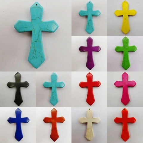 Turquoise Cross Pendant Necklace for Women, 84x55MM, Stylish Preppy Gem Beads