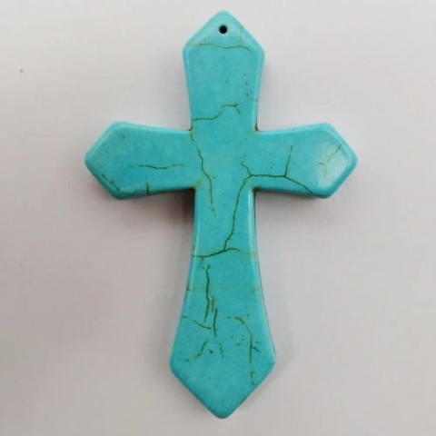 Turquoise Cross Pendant Necklace for Women, 84x55MM, Stylish Preppy Gem Beads