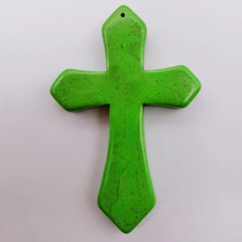 Turquoise Cross Pendant Necklace for Women, 84x55MM, Stylish Preppy Gem Beads