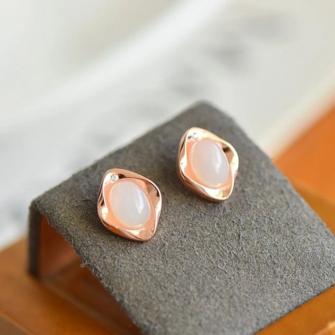 S925 Silver Stud Earrings Inlaid with Jade for Women
