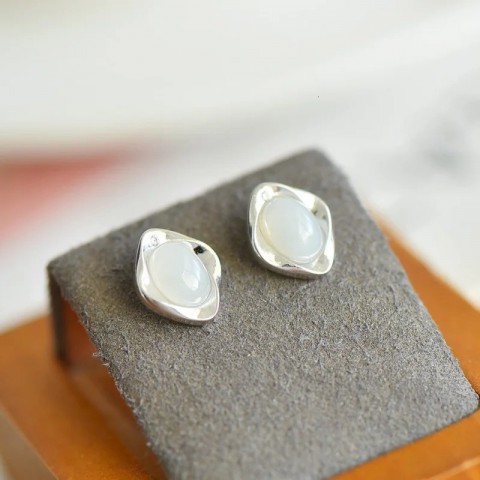 S925 Silver Stud Earrings Inlaid with Jade for Women