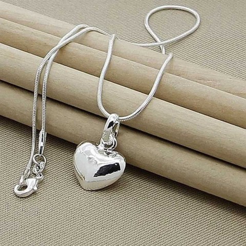 Fine Heart Pendant Necklace in 925 Sterling Silver for Women