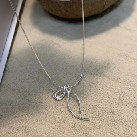 Sterling Silver Simple Knot Bowtie Necklace for Women - Punk Jewelry Gift