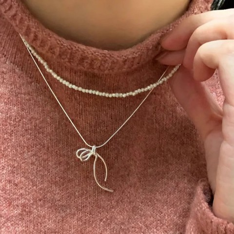 Sterling Silver Simple Knot Bowtie Necklace for Women - Punk Jewelry Gift