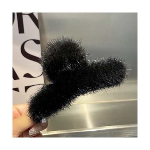 Shark Claw Real Mink Fur Plush Headwear for Girls - 14CM White Clip
