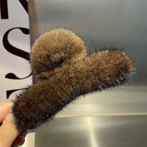 Shark Claw Real Mink Fur Plush Headwear for Girls - 14CM White Clip