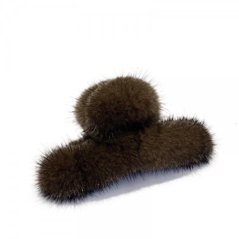 Shark Claw Real Mink Fur Plush Headwear for Girls - 14CM White Clip