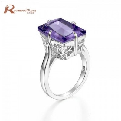 Amethyst Solitaire Ring for Women, 925 Silver Vintage Engagement Jewelry