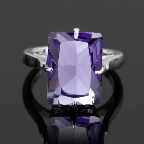 Amethyst Solitaire Ring for Women, 925 Silver Vintage Engagement Jewelry