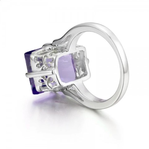 Amethyst Solitaire Ring for Women, 925 Silver Vintage Engagement Jewelry