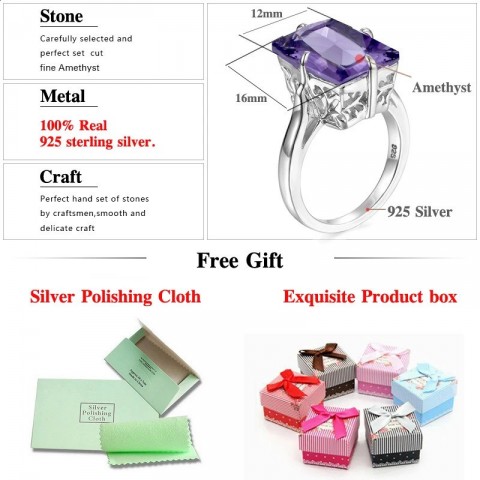 Amethyst Solitaire Ring for Women, 925 Silver Vintage Engagement Jewelry