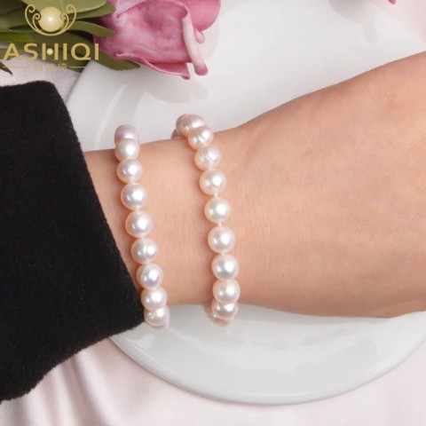 ASHIQI Freshwater Pearl Beaded Bracelets for Women - Classic White Jewelry Gift