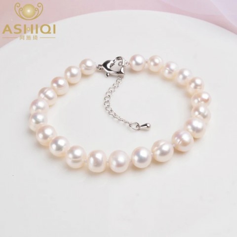 ASHIQI Freshwater Pearl Beaded Bracelets for Women - Classic White Jewelry Gift