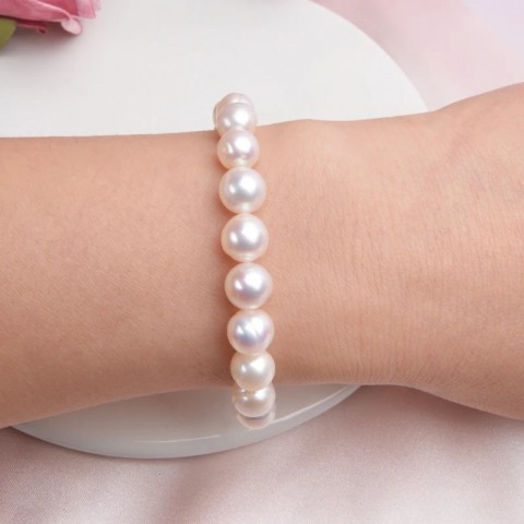 ASHIQI Freshwater Pearl Beaded Bracelets for Women - Classic White Jewelry Gift