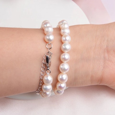 ASHIQI Freshwater Pearl Beaded Bracelets for Women - Classic White Jewelry Gift