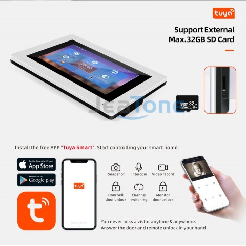 Jeatone Intelligent 7" Video Door Phone Intercom with WiFi & IP65 Waterproof