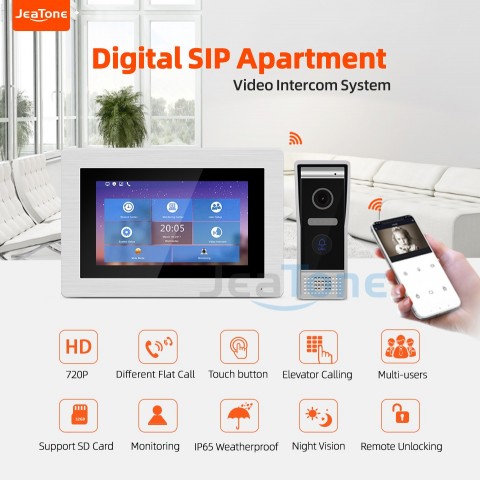 Jeatone Intelligent 7" Video Door Phone Intercom with WiFi & IP65 Waterproof