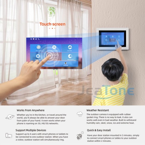 Jeatone Intelligent 7" Video Door Phone Intercom with WiFi & IP65 Waterproof