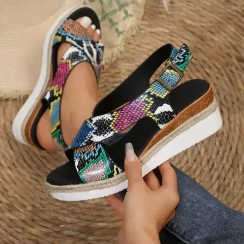 Comfortable Women's Wedge Sandals with Platform and Animal Prints