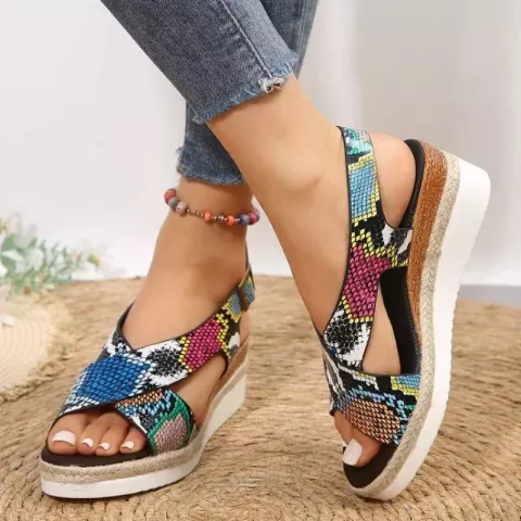 Comfortable Women's Wedge Sandals with Platform and Animal Prints