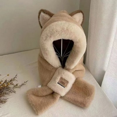 Warm Plush Women's Anti-Freezing Winter Beanie with Integrated Cap Scarf