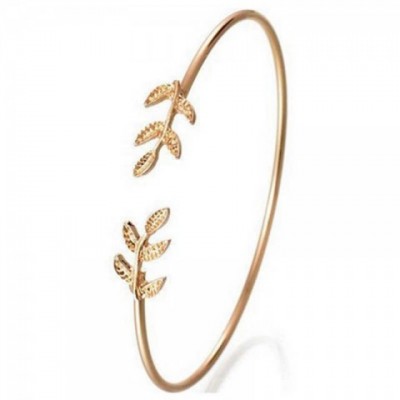 Silver Feather Bangles for Women with Leaf Charm