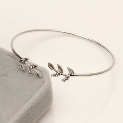 Silver Feather Bangles for Women with Leaf Charm