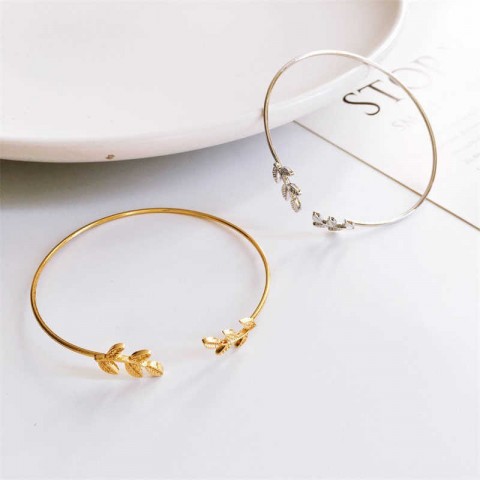 Silver Feather Bangles for Women with Leaf Charm