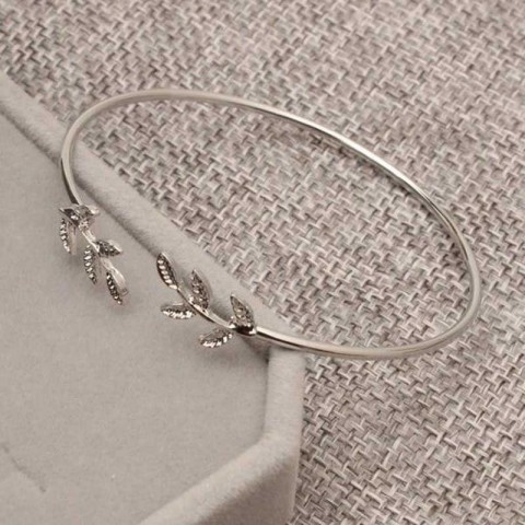 Silver Feather Bangles for Women with Leaf Charm