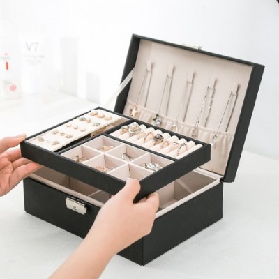 Princess Double-Layer PU Leather Jewelry Box - Elegant Storage for Women